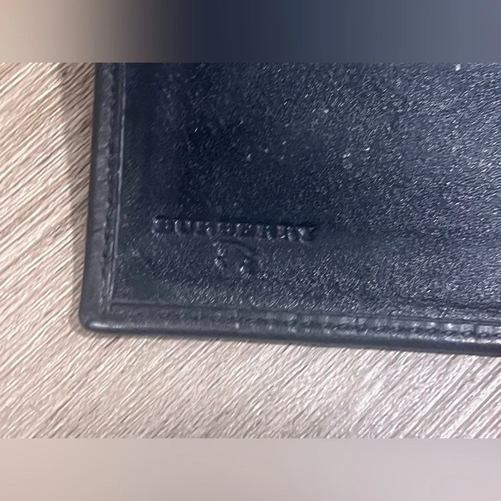 Burberry Embosses Check Bifold Leather Wallet in Black